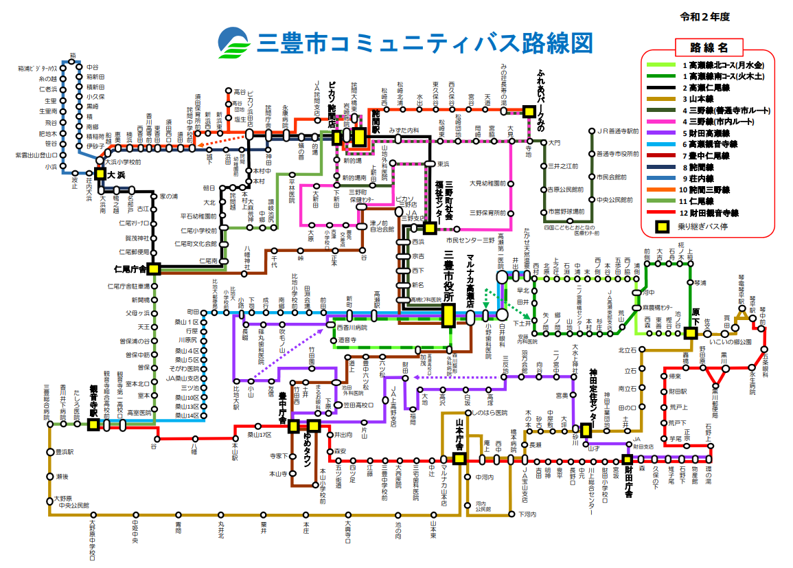 三豊市コミュニティバス路線図